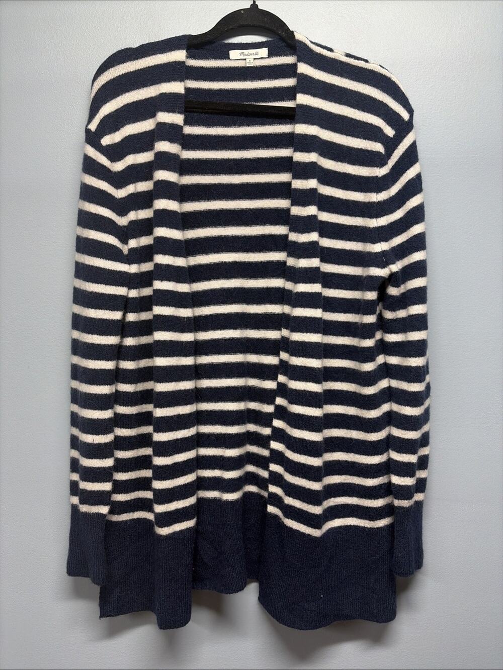 Madewell Navy Striped Merino Wool/Alpaca Blend Open Front Cardigan - Size Small